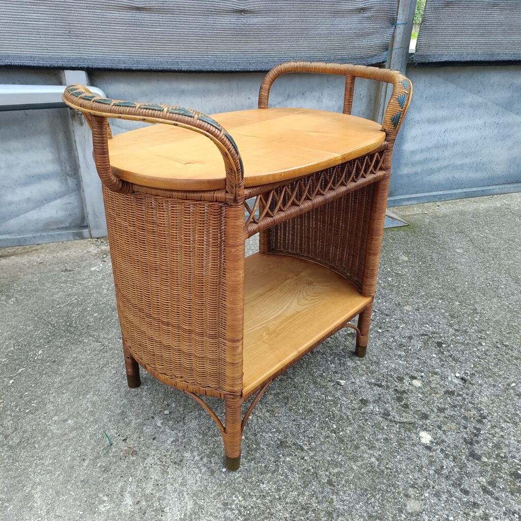 Tavolino vintage in vimini e bambù - stile Franco Albini